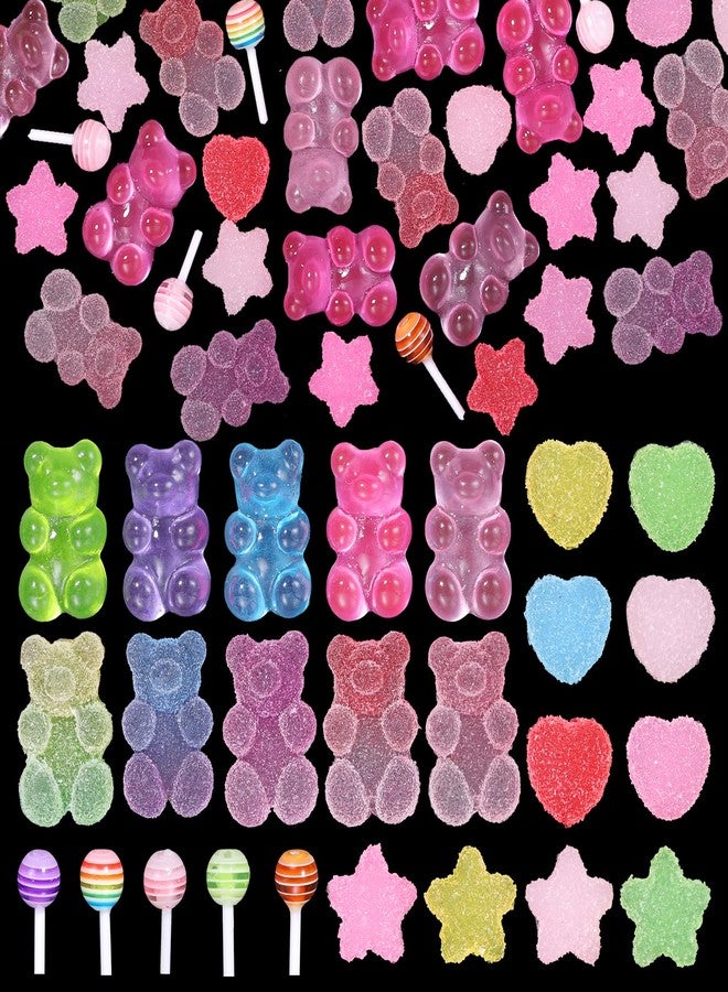 CESUSME 100 Pcs Candy Bear Nail Charms for Nail Design, 3D Mixed Color Cartoon Gummy Bear Lollipop Star Heart Acrylic Nail Art Decoration Charms for Cute Manicure DIY Crafts Accessories - Image 1